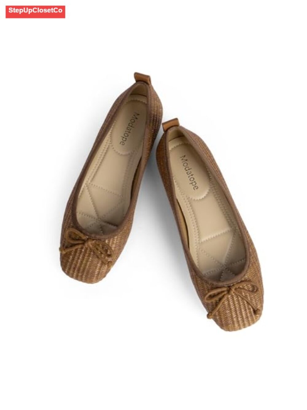 Faux Leather Bow Ballet Flats - Cushioned Slip On Work Shoes